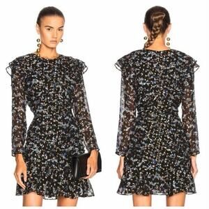 Veronica Beard Parc Printed Silk Blend Dress Size 10 NWT Party Feminine Ruffles